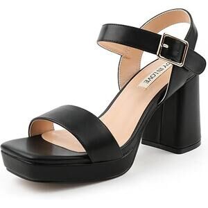 Joy In Love Women Size 11 Black Faux Leather 4" Block Heel Open Toe Sandal Shoes